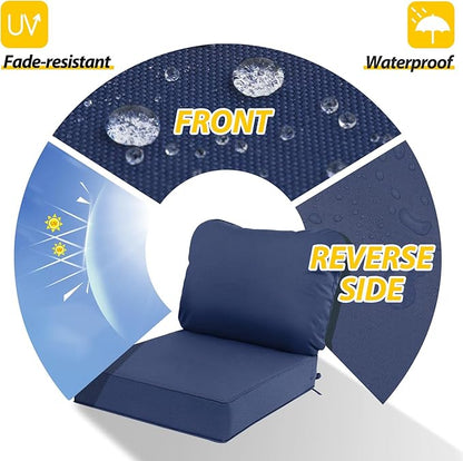 AAAAAcessories Outdoor Deep Seat Cushions, Waterproof, Fade-Resistant Patio Furniture Replacement Cushions, Set of 4, 24" x 24" x 5", Navy Blue