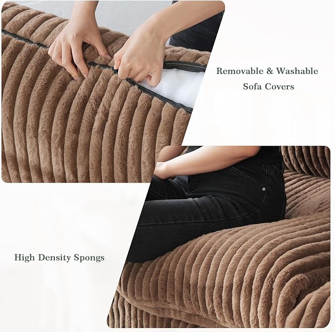 Modern Modular Sectional Sofa, 118.11" Oversized Cloud Sectional Couch, 3 Seat Comfy Modular Couches for Living Room, Plush Couch Cushion Covers Removable, Brown