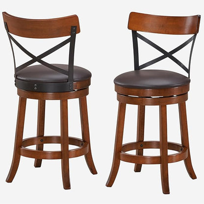 COSTWAY Bar Stool Set of 4, 360-Degree Swivel Solid Wood Stools with Soft Cushion & Backrest, 25”Height Kitchen Counter Bar Stools for Kitchen Island, Pub, and Restaurant (4, 25 inch)