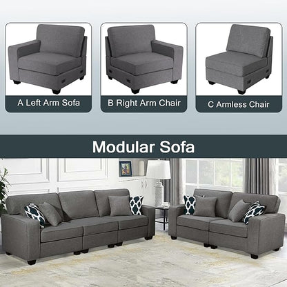 Legend Vansen Modular Sectional Sofa U Shaped Couch with Ottoman Modern Reversible Corner Sectional Couch for Living Room (Dark Grey, 2+3)