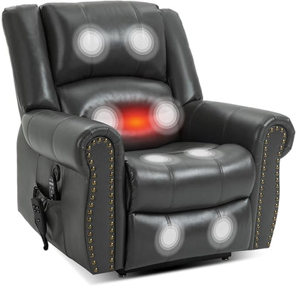 Recliner Chairs for Adults, Oversized Bedroom Chair with Massage, Sofa Chair Home Theater Seating with Lumbar Support, Lift Chair for Elderly, Nursery Chair for Living Room (Breathable Leather)