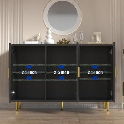 Black Sideboard Buffet Cabinet, Accent Coffee Bar with 3 Doors, Entryway Cabinet for Living Room, Kitchen, Hallway