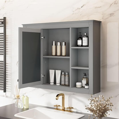 Bathroom Wall Cabinet with Mirror, 35'' x 27.5'' Medicine Cabinet with Mirror Door and Adjustable Shelves, Over Toilet Storage Cabinet, Wall-Mounted Bathroom Mirrors for Over Sink with Storage