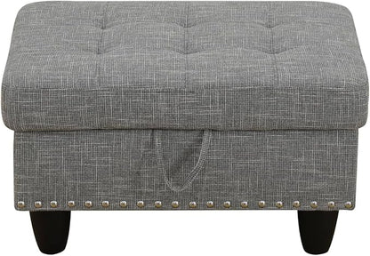 Linen Fabric Storage Ottoman with Nailhead Trim, 28.5"X19.5"X17.5" Footrest Stool, Hidden Storage Foot Stool for Living Room, Bedroom Furniture, Ash-Brown