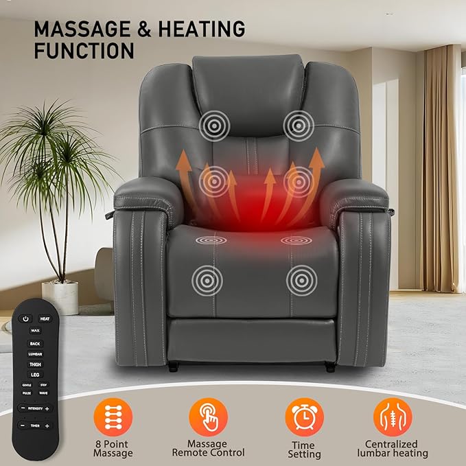 EONIX Triple Motor Lay Flat Power Lift Recliner Chair for Elderly with Adjustable Headrest, 400lbs Electirc Lift Chair for Living Room, Lumbar Pillow, Extended Footrest, Grey