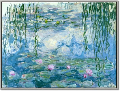 Wieco Art Large Framed Wall Art Water Lilies by Claude Monet Canvas Print Paintings Reproduction Modern Canvas Wall Art for Living Room Decoration Abstract Artwork Silver Frame