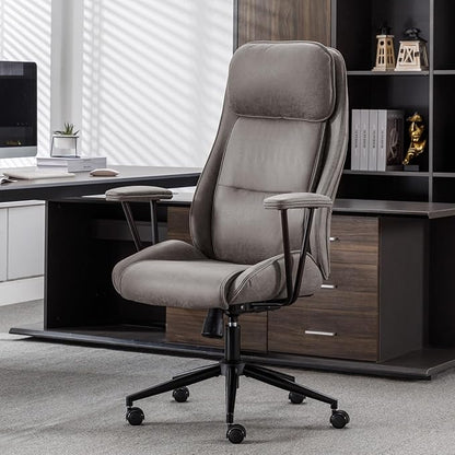 High Back Office Desk Chair,Ergonomic Reclining Office Chair,Modern Swivel Computer Chair,Conference Room Chairs,Grey Leather Chair with Lumbar Support,330lbs