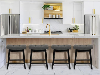 Counter Height Bar Stools Set of 2 for Kitchen Counter Farmhouse Modern Barstools with Faux Leather Upholstered Backless Seat and Solid Wood Legs 24 inch Bar Chairs, Grey + Black