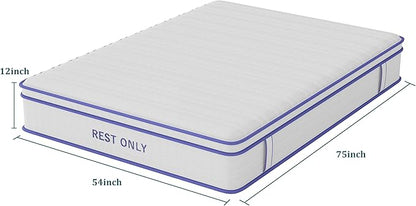 Full Size Mattress 12 Inch, Rest Only Full Mattress in a Box, Medium Firm for Pressure Relief, Memory Foam & Individually Wrapped Coils Pocket Spring for Motion Isolation