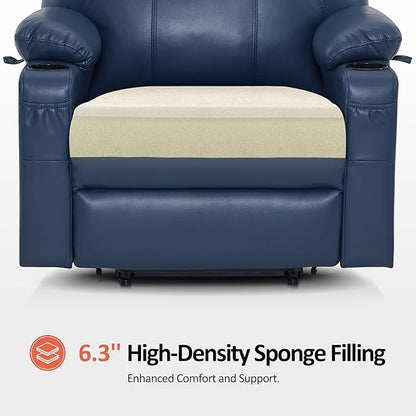 MCombo Extra Wide Power Lift Recliner Chair for Elderly, Lift Chair with Heat and Massage for Big People, USB&Type C Ports, Cup Holders, Faux Leather R7045 (Blue, Medium-Wide)