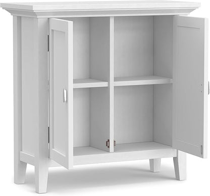 SIMPLIHOME Redmond SOLID WOOD 32 inch Wide Transitional Low Storage Cabinet in White for the Living Room, Entryway and Family Room