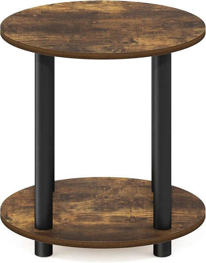 Furinno Turn-N-Tube Simple Design 2-Tier Round Wooden Small Coffee Table, Amber Pine
