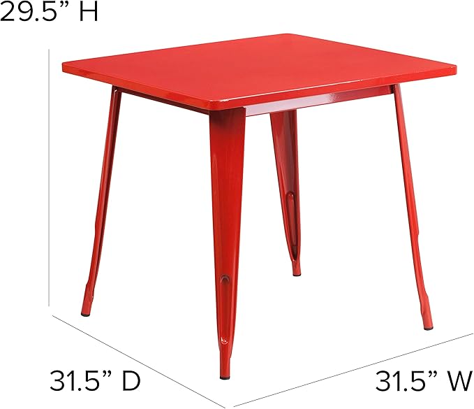 Flash Furniture Felix Commercial Grade 31.5" Square Red Metal Indoor-Outdoor Table