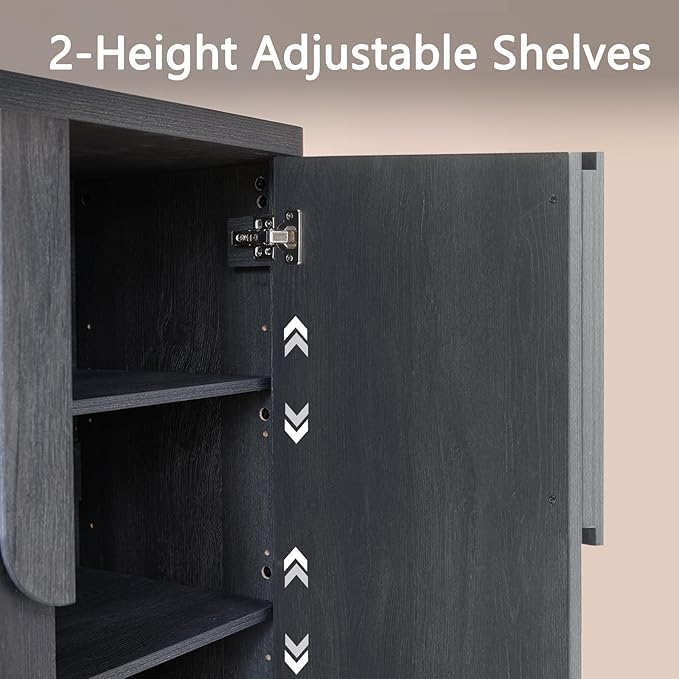 34.5'' Sideboard Buffet Cabinet W/Storage, Modern Accent Cabinets W/Curved Handles & Adjustable Shelves, 2 Doors Coffee Bar Buffet Table Credenza for Living Room Kitchen Hallway, Dark Grey