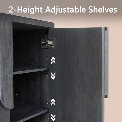 34.5'' Sideboard Buffet Cabinet W/Storage, Modern Accent Cabinets W/Curved Handles & Adjustable Shelves, 2 Doors Coffee Bar Buffet Table Credenza for Living Room Kitchen Hallway, Dark Grey