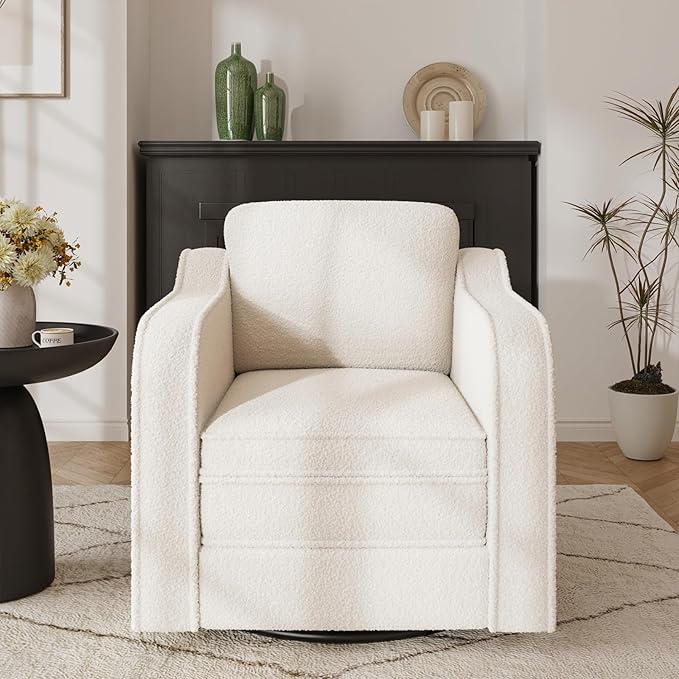 Swivel Accent Chair Set of 2 for Living Room, 30 Inches Barrel Upholstered Armchair, Cozy Modern Arm Chair Single Sofa for Bedroom, Apartment, Reading Room, White