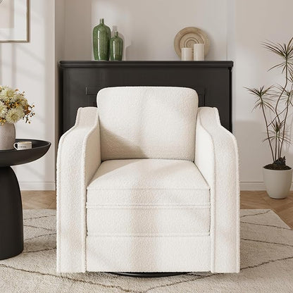Swivel Accent Chair Set of 2 for Living Room, 30 Inches Barrel Upholstered Armchair, Cozy Modern Arm Chair Single Sofa for Bedroom, Apartment, Reading Room, White