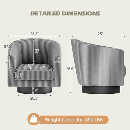 360° Swivel Accent Chairs Set of 2, Modern Bucket Chair, Corduroy Barrel Armchair, Comfy Boucle Chair, Single Sofa for Living Room Bedroom. Dark Grey