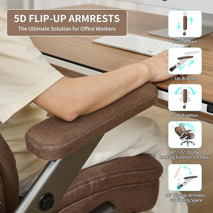 Big and Tall Office Chair, 600lbs Heavy Duty Desk Chair with 5D Arms, Adjustable Lumbar Support & Height, Tilt Function, Fabric High Back Ergonomic Executive Computer Chair with 3'' Casters