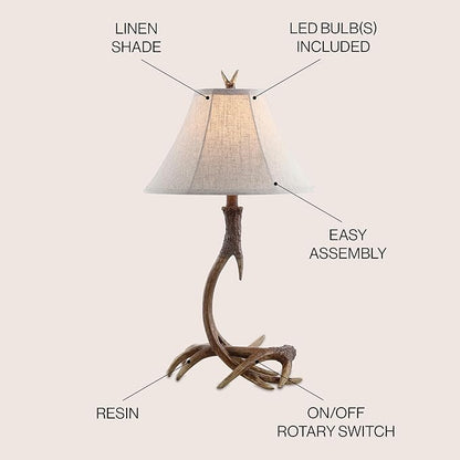JONATHAN Y JYL6305A Antler 27.5" Rustic Resin LED Table Lamp Traditional Bedside Desk Nightstand Lamp for Bedroom Living Room Office College Bookcase LED Bulb Included, Brown