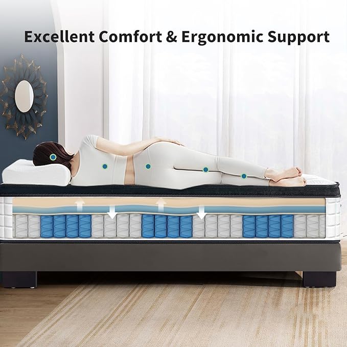 FLEXISPOT Adjustable Bed Frame Base Twin XL+12-inch Certipur-US Hybrid Mattress with Individual Pocket Spring, Quick Assembly, Massage, Zero Clearance, Whisper Quiet Durable Motor, Zero Gravity