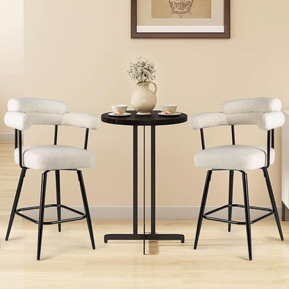 COSTWAY Counter Height Bar Stools Set of 4, 27" Swivel Modern Upholstered Counter Chairs with Boucle Fabric, Curved Backrests & Metal Legs, for Kitchen Island, Home, Pub (4, White + Black)