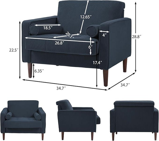 Oversized Accent Chair Set of 2, Corduroy Fabric Mid Century Modern Armchair with Large Seat for Living Room Bedroom Reading