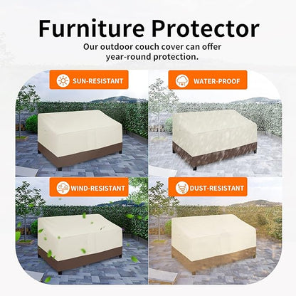 Easy-Going Waterproof Outdoor Couch Cover, Heavy Duty 3-Seater Patio Sofa Cover, Winchdproof Outdoor Furniture Cover with Air Vent (95Wx40Dx35H inch, Beige/Dark Brown)