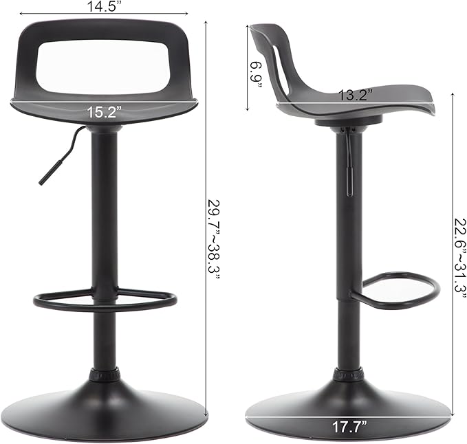 NOBPEINT Contemporary Chrome Air Lift Adjustable Swivel Bar Stool, Set of 4, Black