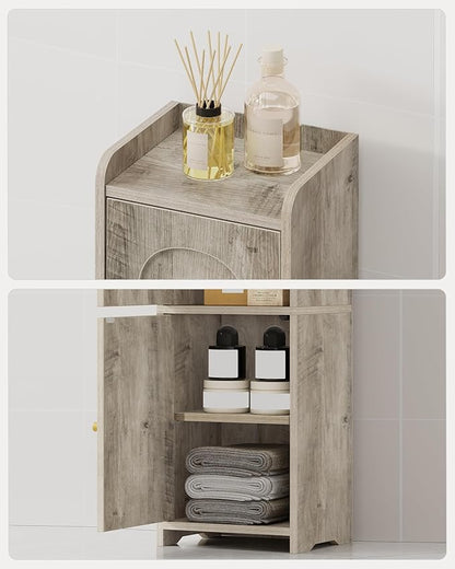 Bathroom Storage Cabinet, Corner Floor Cabinet with 2 Doors and Adjustable Shelf, Narrow Toilet Paper Cabinets, Bathroom Organizer for Small Spaces, 7.9" D x 9.8" W x 29.5" H Greige