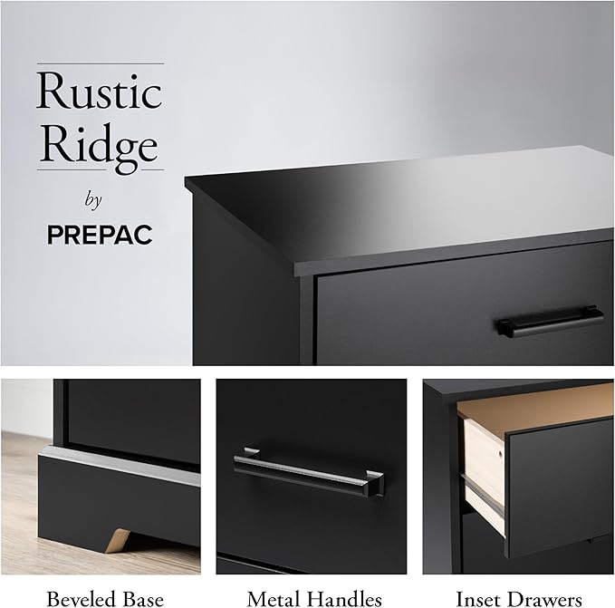 Prepac Rustic Ridge Farmhouse Dresser, Black Dresser for Bedroom, Chest of Drawers with 5 Drawers 18.5" D x 27.5" W x 43.5" H, BBDR-1605-1