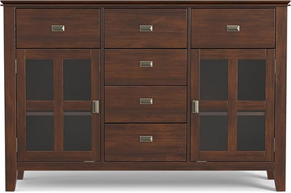 SIMPLIHOME Artisan Buffet - 54 inch Wide Solid Wood 3-Door Sideboard Buffet in Russet Brown, Transitional Storage Cabinet for Dining Room or Kitchen with Adjustable Shelves and Bronze Hardware