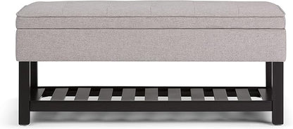SIMPLIHOME Cosmopolitan 44 inch Wide Transitional Rectangle Storage Ottoman Bench with Open Bottom in Cloud Grey Linen Look Fabric, Assembled for the Living Room and Bedroom