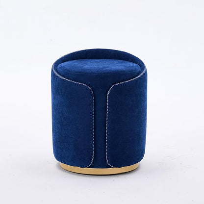Swivel Vanity Stool with Back Comfy Vanity Chair with Gold Base Modern Round Stool for Makeup Vanity Ottoman Foot Rest for Bedroom livingroom (Navy)