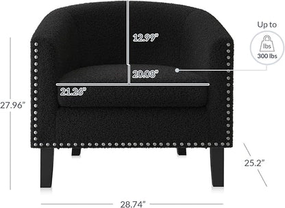 BELLEZE Barrel Chairs Set of 2, Modern Accent Tub Club Chairs Armchairs for Living Room, Upholstered Accent Chairs with Silver Nail Head Trim Black Legs - Kyara (Black/Polyester)