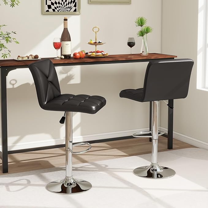COSTWAY Bar Stools Set of 4, Modern PU Leather Swivel Bar Chairs, Height Adjustable Upholstered Barstools with Premium Gas Rod, Sturdy Footrest, Round Base, for Kitchen, Dining Room, Office, Black