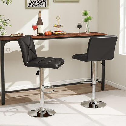 COSTWAY Bar Stools Set of 4, Modern PU Leather Swivel Bar Chairs, Height Adjustable Upholstered Barstools with Premium Gas Rod, Sturdy Footrest, Round Base, for Kitchen, Dining Room, Office, Black