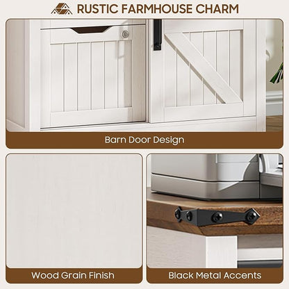 Vabches Lateral File Cabinets with Adjustable Shelf, Farmhouse Filing Cabinet with Lock for Home Office, Filing Organization Storage Cabinets with Sliding Barn Door for Hanging Files Letter/A4.(White)