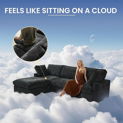 WJShome Sectional Couches for Living Room, 67 Inch Loveseat Sofa with Chenille Upholstery & Double Layer Cushions, Modern Apartment Size Modular Couch for Bedroom，Black