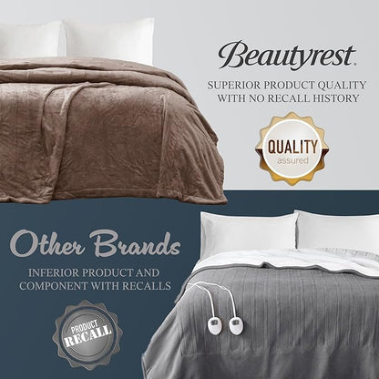 Beautyrest Heated Electric Blanket for Cold Weather, Fast Heating Heated Blanket, Auto Shut Off, Virtually Zero EMF, Multi Heat Setting, UL Certified, Mink Throw (60 inx70 in)