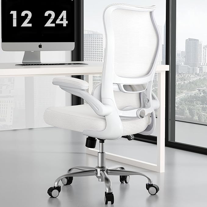 TRALT Ergonomic Office Chair - Desk Chair with Wave High Back Adjustable Lumbar Support Computer Chair - Gaming Chairs Mesh Backrest and PU Leather Seat for Home Reading Chairs to Adults(White)