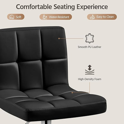 Yaheetech Bar Stools, Adjustable PU Leather Swivel Barstools, Modern Counter Stools with Back and Footrest, Counter Height Barstools for Bar, Kitchen, Dining Room, Black