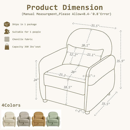 33.5" Mordern Accent Chairs,Reading Chair with Storage,Single Sofa in Chenille Fabric for Living Room, Bedroom and Compact Spaces. (Grey)