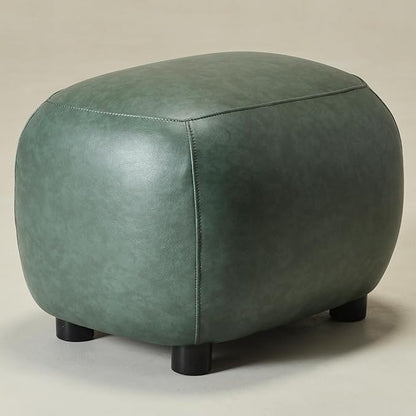 KINWELL 23" Wide Faux Leather Upholstered Ottoman, Mid-Century Modern Living Room Footrest with Soft Padded Seat, Footstool for Bedroom, Entryway or Living Room, Green