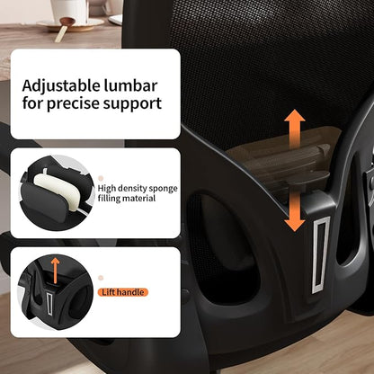 Monhey Ergonomic Office Chair with Lumbar Support, Adjustable Height, 2D Flip-up Arms, Breathable Black Mesh, Comfortable Desk Chair Chair for Home, Office, Study & Gaming