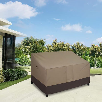 Easy-Going Waterproof Outdoor Loveseat Protect, Heavy Duty 2-Seater Patio Couch Windproof Furniture Cover with Air Vent (58Wx32.5Dx31H inch, Camel/Dark Brown)