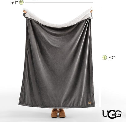 UGG Bliss Throw Blanket Plush Soft Fleece Fluffy Blankets for Bed or Couch Oversized Warm Reversible Machine Washable Medium Weight Home Decor Giftable Throw, 50-inch x 70-inch, Charcoal Grey