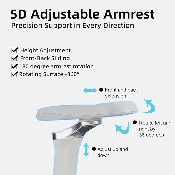Ergonomic Home Office Desk Chair with Massage Lumbar Support，4D Headrest & 5D Armrests, Reclining Big and Tall 400LBS Mesh Chair with Footrest，Adjustable Back High and Seat Depth(Gray)