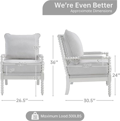 Morden Fort Linen Fabric Spindle Accent Chairs Set of 2, French Style Chairs with High Resilience Spring Cushion and Armrest Pads, Leisure Armchair for Living Room Bedroom Farmhouse Office Balcony