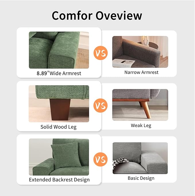 DOPEDIO Modern Loveseat Sofa for Living Room,Chenille Recliner, Removable Cover, Spring Cushions, Solid Wood Frame, Easy Assembly for Small Spaces (71.25inch，Green)